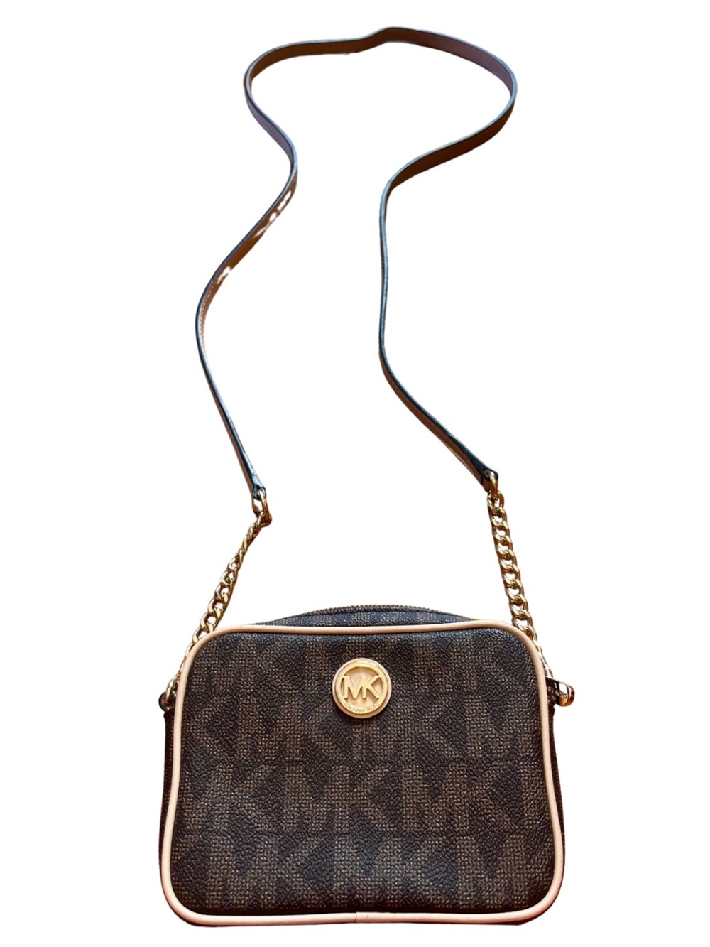 Michael Kors small (mini) crossbody Fulton brown - top zip EUC!